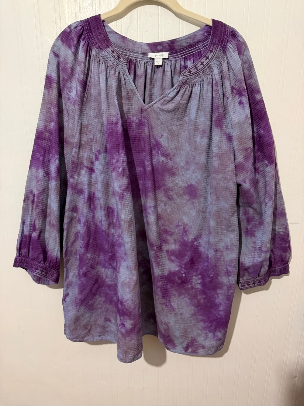Pure Jill Tie-Dye Purple & Gray Women's Peasant Top XL